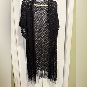 Hotouch Black Fringe Open Knit Cardigan Size 2X